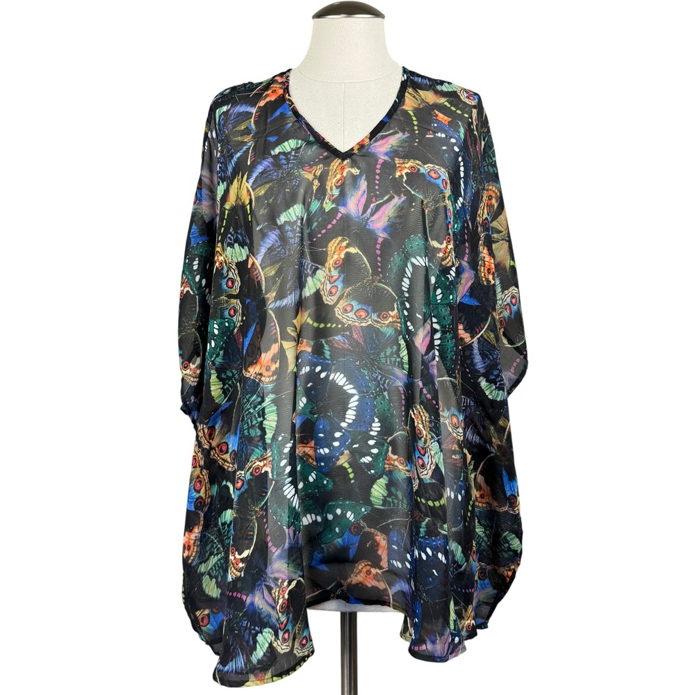 Show Me Your Mumu‎ Women's Butterfly Print V-Neck Sheer Kimono Tunic Top Small